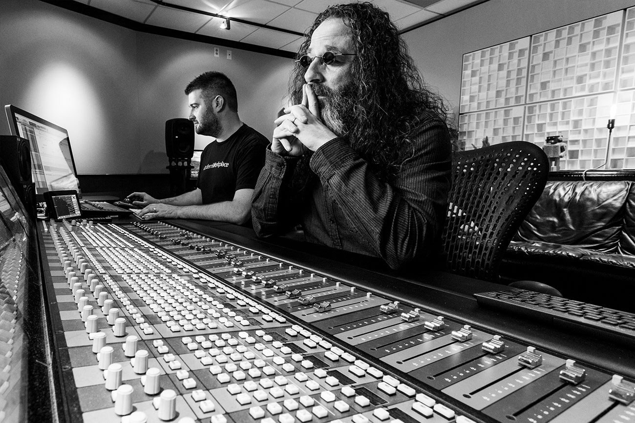 Matthew Bennett at Microsoft Production Studios with audio engineer Dan Charette.