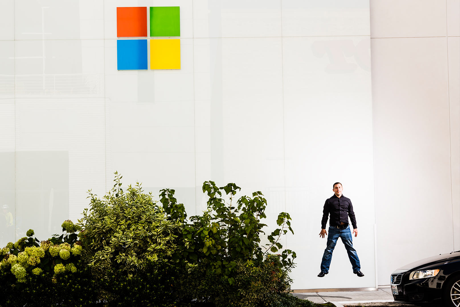 Brian appears to be floating in front of a Microsoft Store