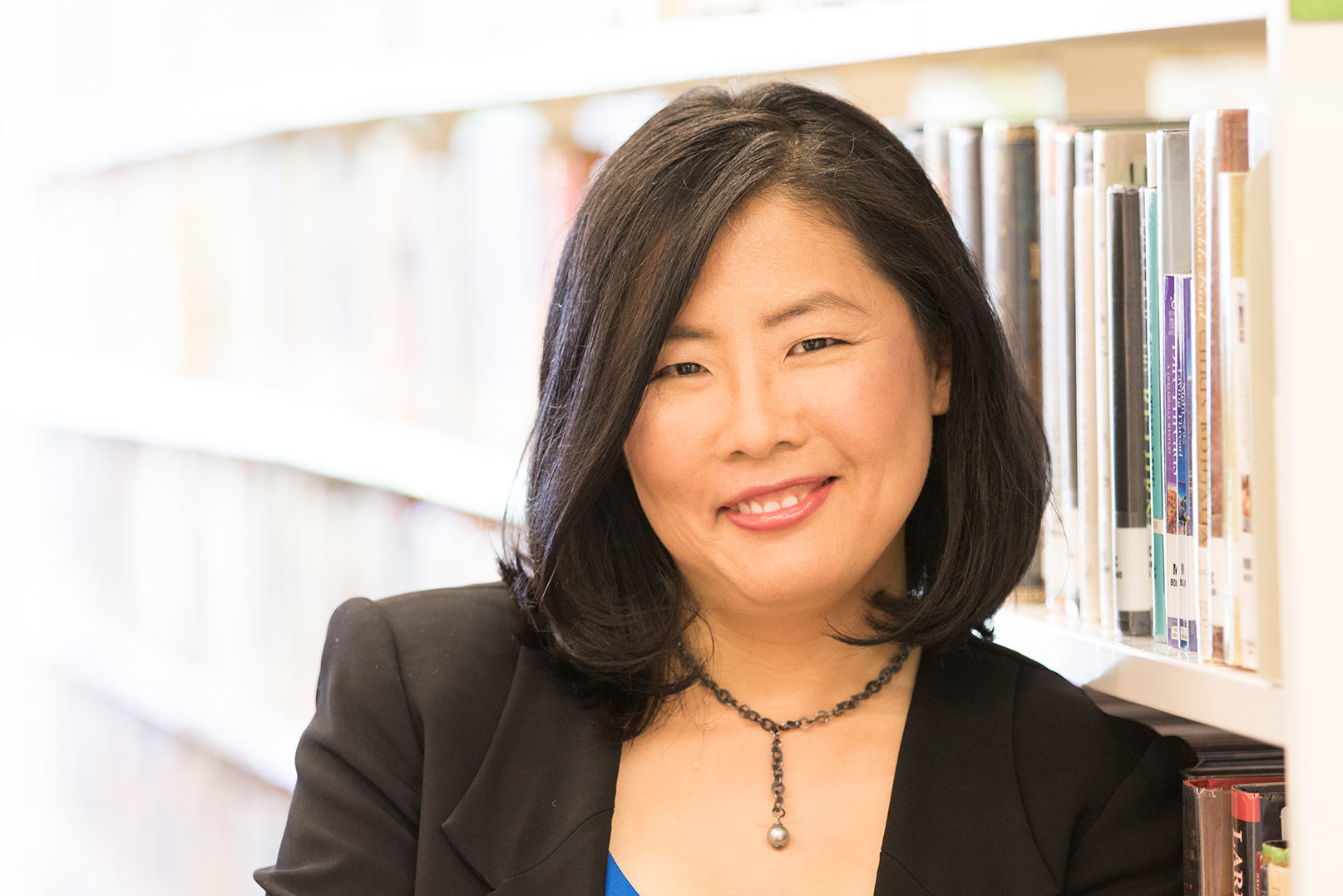 A portrait of Christina at the library