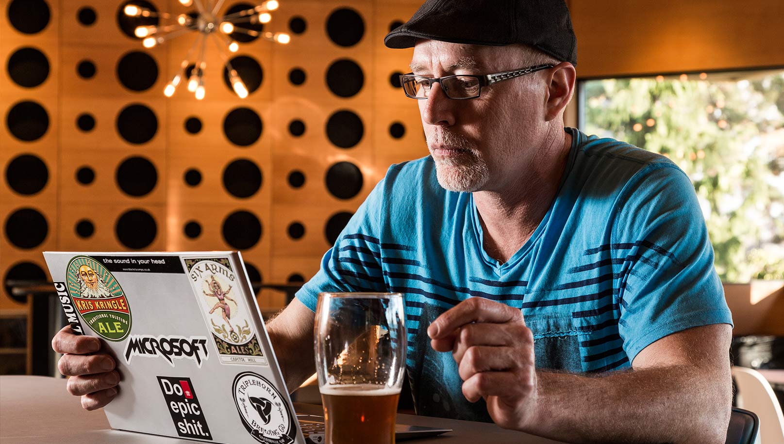 James working at the brew-pub