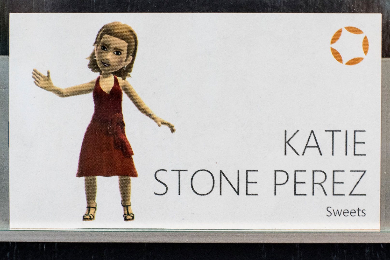 A picture of Katie's nameplate