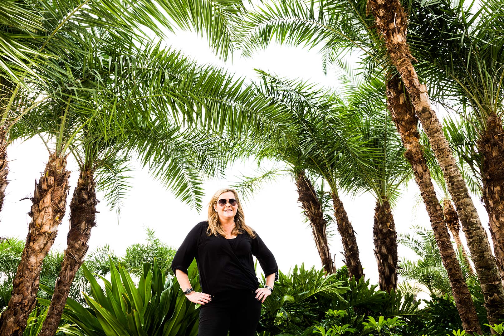 Pip surrounded by palm trees